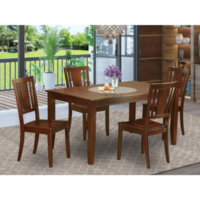 5-Piece Rectangle Mahogany Finish Solid Wood Top Dining table with 4-Chairs with Lattice Back