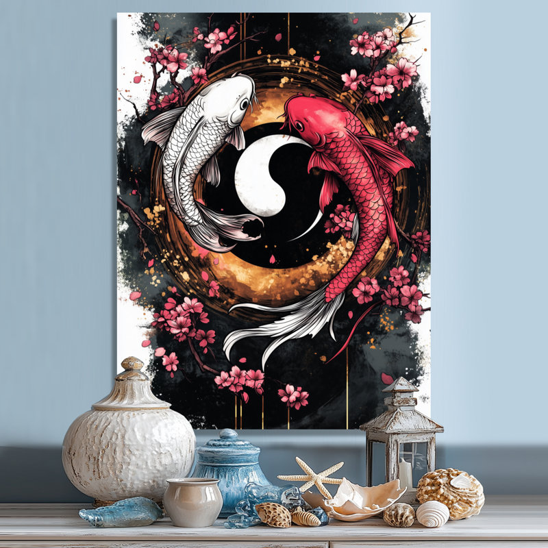 Décoration murale Sakura Yin et Yang Koi Pond II - poisson Kois, Métal métal, H 20 po x l 12 po
