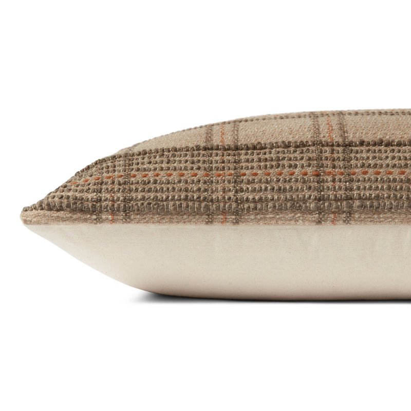 Tan and Terracotta Plaid Cotton-Polyester Lumbar Pillow Cover 16'' x 26''