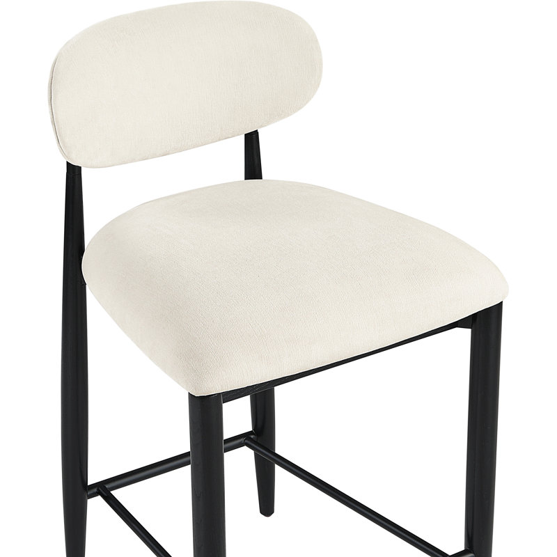 Tabouret en tissu Riccio, Noir, Fini thermolaqué, Tissu polyester crème