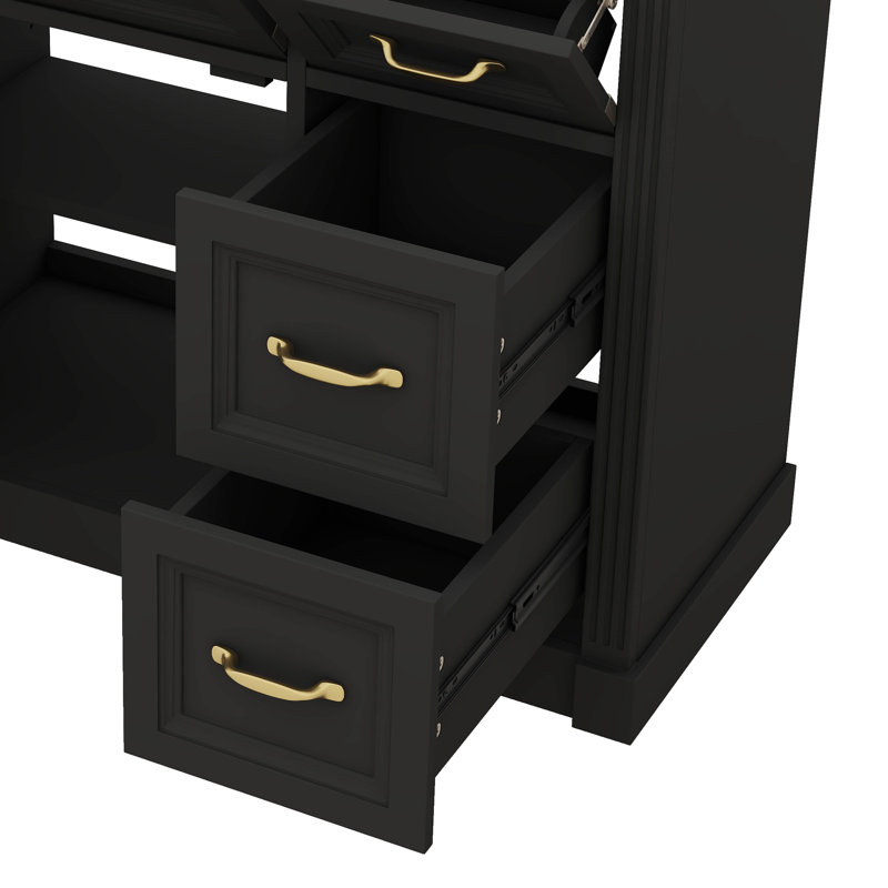 Ensemble de meuble-lavabo 36 po avec lavabo intégré, lavabo simple avec 4 tiroirs, porte à fermeture en douceur et tablette personnalisable, lavabo en céramique inclus
