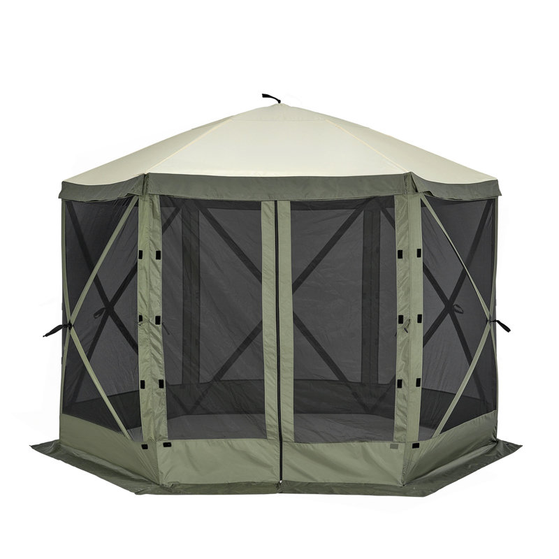 Tente pour abri de jardin Pop Up, abri de soleil avec auvent à 6 côtés avec 6 toiles d'intimité amovibles et fenêtres en filet, tente écran rapide 10 x 10 pi avec moustiquaire