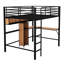 Lit mezzanine double avec métal et bois - noir et brun, structure durable, tablettes de bureau en L, espace sous le lit, gardé, aucun sommier nécessaire