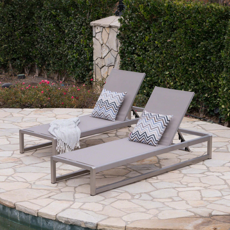 Outdoor Chaise Lounge Set Of 2 With Adjustable Aluminum Frame And Textilene Seating, Gray