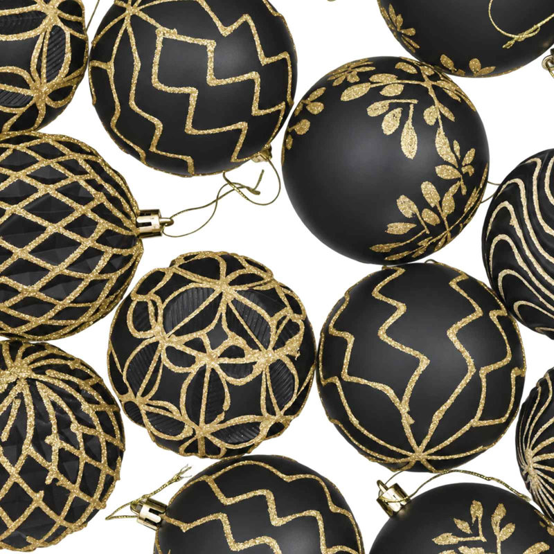 Polystyrene Bauble, Black, Gold, 18
