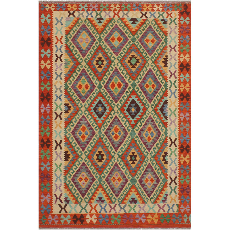 Tapis rouille / bleu en laine noué à la main de style sud-ouest de 5 pi 7 po x 7 pi 11 po Cedorah