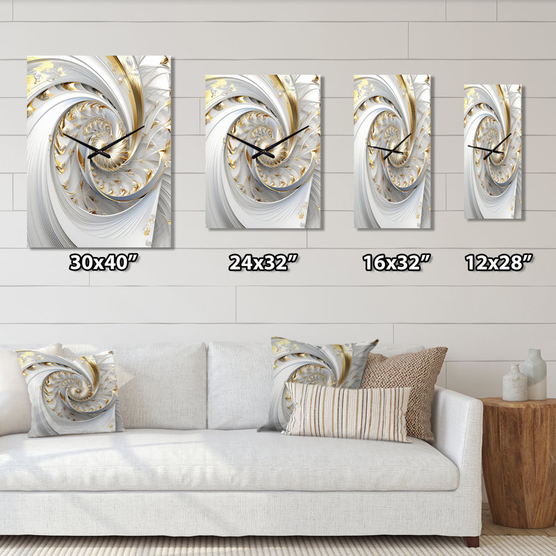 Horloge murale moderne «Whirling tandis que glamour» en or et blanc III, H 32 po x l 16 po x P 1 po