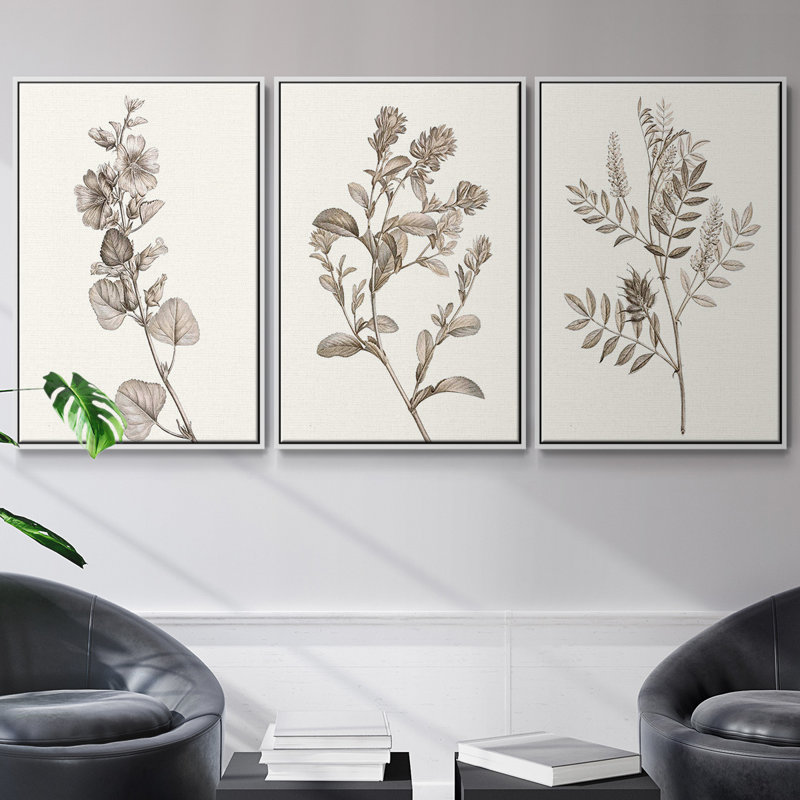 Étude de botanique neutre I 3 pièces, Blanc, H 27 po x l 54 po
