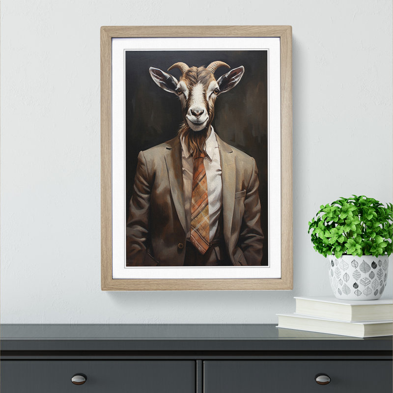 Goat In A Suit No.2 - Single Picture Frame Print on Wood, Oak Framed, 34cm H x 25cm W