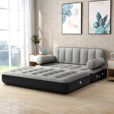 Inflatable Mattress With Bed Frame And Storage Box With Wheels Built-In Pump Inflatable Mattress by Alwyn Home