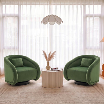 Swivel Accent Chair, 360-degree Swivel Barrel Chair with Upholstery, Comfy Pumpkin-Shaped Swivel Chair for Living Room, Bedroom, or Office