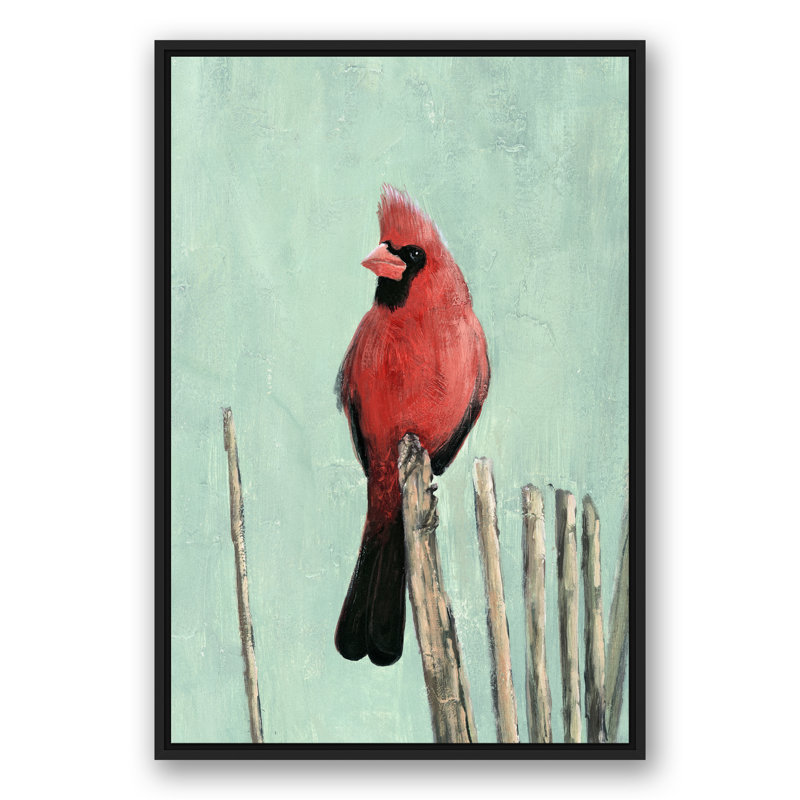 « cool cardinal turquoise », reproduction de peinture à l’acrylique sur toile tendue, H 36 po x l 24 po, Cadre noir