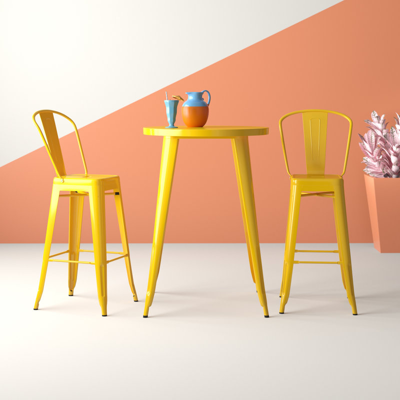 Genece Metal 3-Piece Indoor and Outdoor Bar Set, Yellow, 41" H x 30" W x 30" L