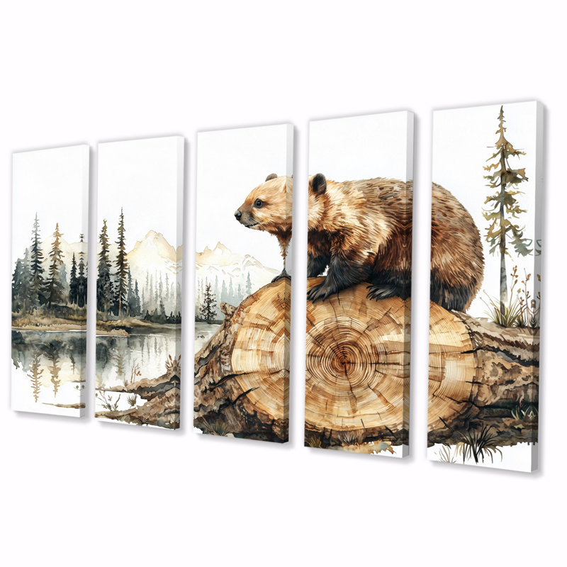 «Beaver Dam Lake In Wood Slide II», art mural Beaver, art mural moderne sur toile, H 28 po x l 60 po