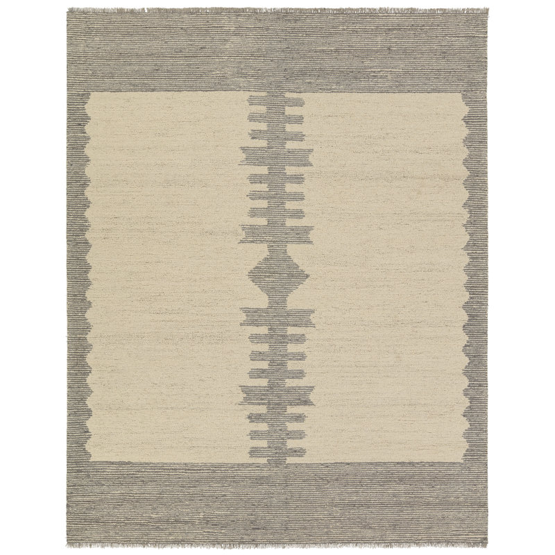  Tapis ivoire et gris fait à la main Fazia HAD03 (6 pi x 9 pi)