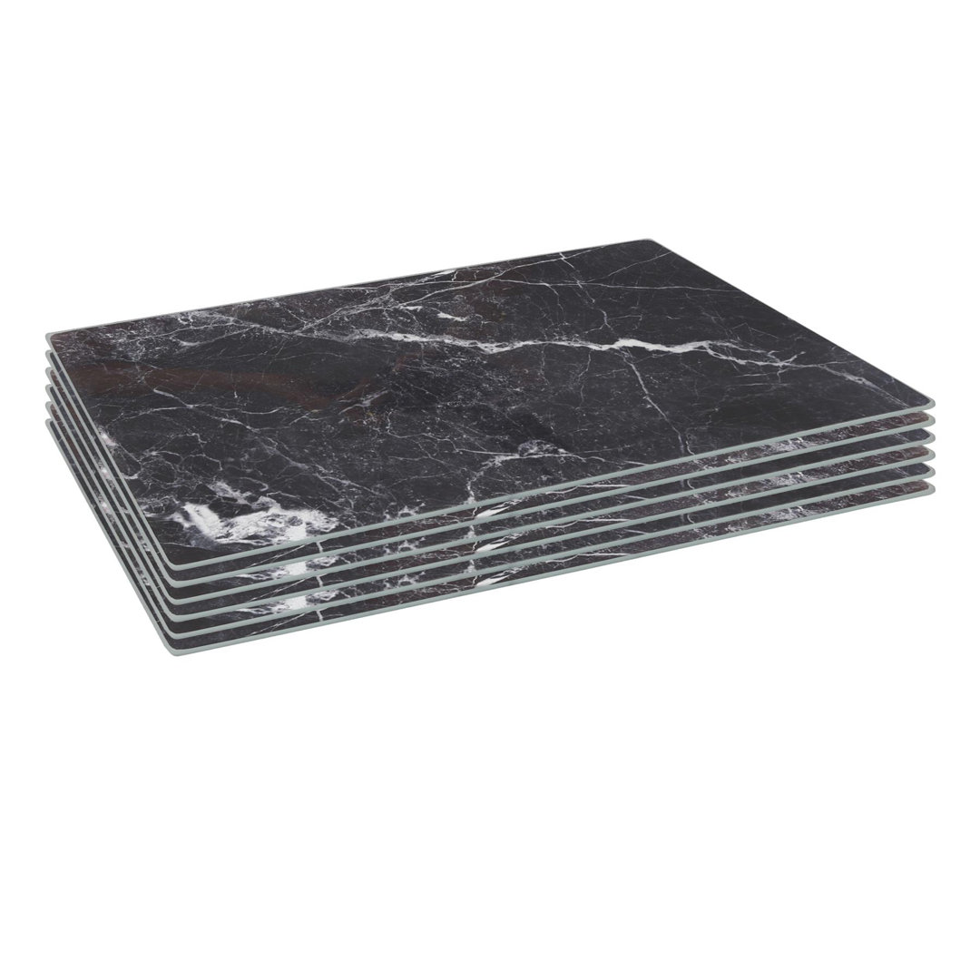 B&Q -  6X Glass Placemats40 X 30CmBlack MarbleDining Table Place Mats Tabletop Protector For Kitchen Worktops - Image 4