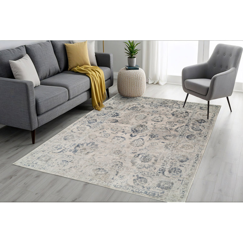 Tapis gris / bleu Felda, Rectangle 6 pi 7 po x 9 pi 6 po
