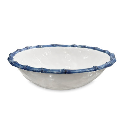 Grand bol à salade en bambou Vida (blanc et bleu)