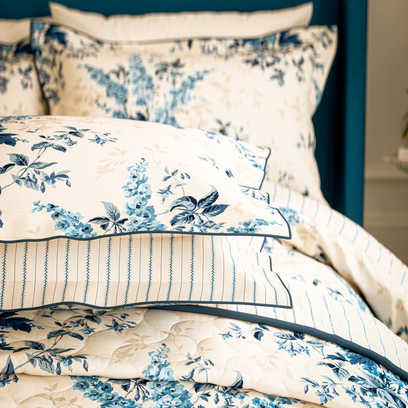 V&A Larkspur Meadow Cotton Floral Duvet Cover Set with Pillowcases, King Duvet Cover + 2 Pillowcases