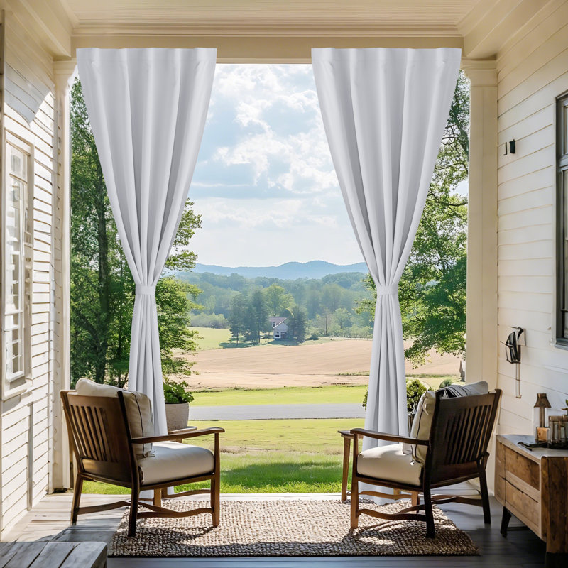  2 Panels Rod-Free Outdoor Curtains for Patio Waterproof, Sticky Top & Back Tab Bottom with Free Rope for Wind Resistance, Weatherproof Drapes for Gazebo/Porch