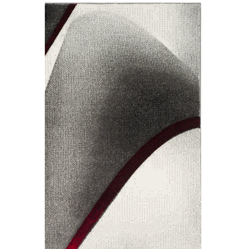 Tapis gris / rouge à motif abstrait Vilica, Carré 5 pi 3 po
