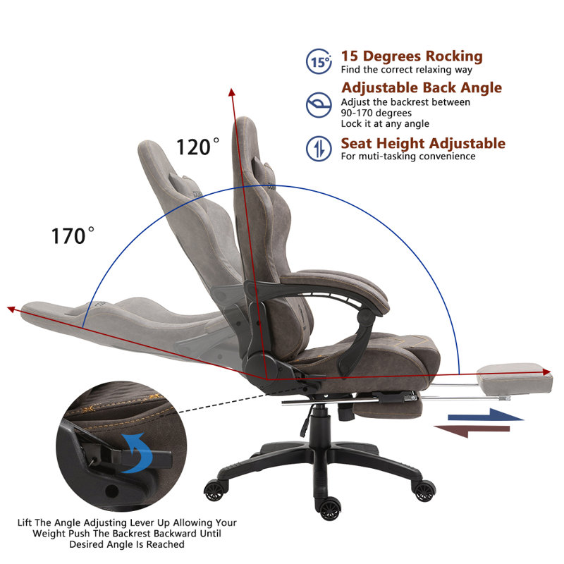 Dowinx Adjustable Ergonomic Swiveling PC & Racing Game Chair with Footrest, Brown