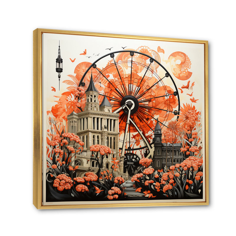 Coral Ferris Wheel Joyful Spin II - Amusement Parks Wall Art Prints, H 16 po x l 16 po x P 1 po, Cadre flottant doré