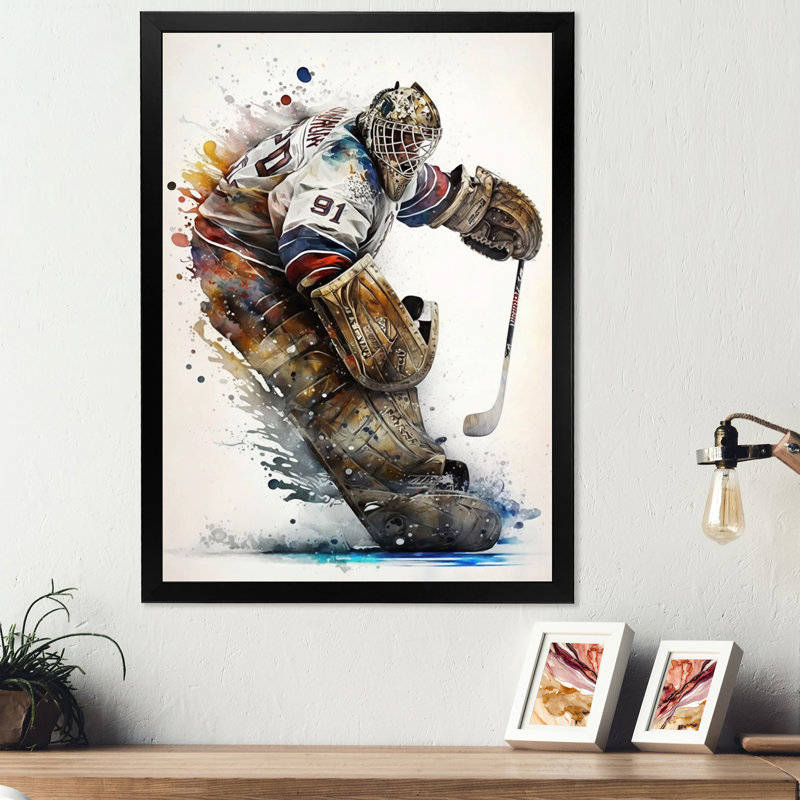 Gardien de but pendant le jeu IV - Impression sur toile, Impression noire sur toile encadrée, H 20 po x l 12 po x P 1 po
