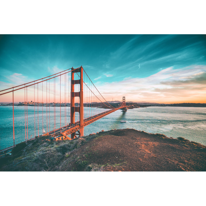 Golden Gate Bridge, orange, rouge, pont suspendu, ciel bleu, San Francisco, baie, spectaculaire, H 26 po x l 50 po x P 1,5 po