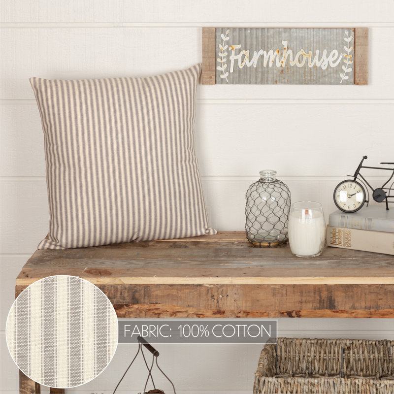 Grace 18" Beige and White Cotton Striped Throw Pillow