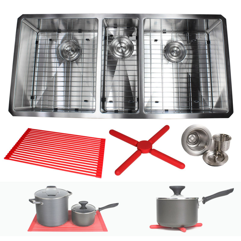 CozyBlock 42'' L Undermount Triple Bowl Stainless Steel Kitchen Sink