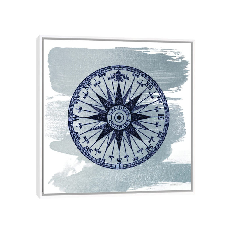 Brushed Midnight Blue Compass Rose by Bluebird Barn - Print on Canvas, 66.04 cm H x 66.04 cm W, White Floater Frame