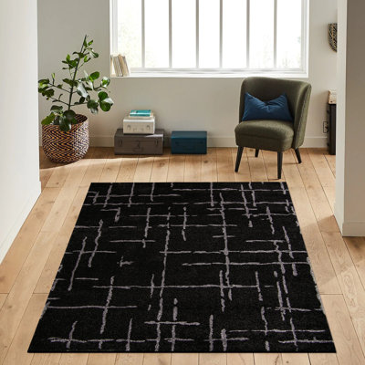 Tapis noir / gris en polypropylène tissé à la machine Carpet