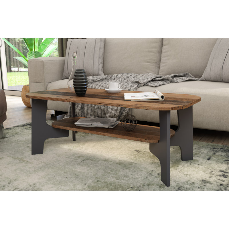 Pollocksville Four Leg Coffee Table with Storage, Brown, Black