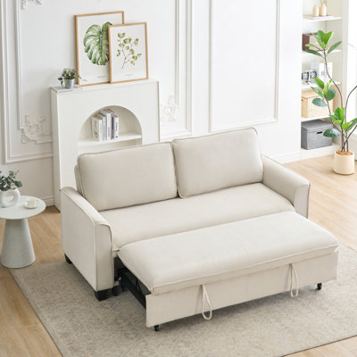 78.74 Inch Elegant Beige Six Mode Change Polyester Blend Pull-Out Sofa Bed