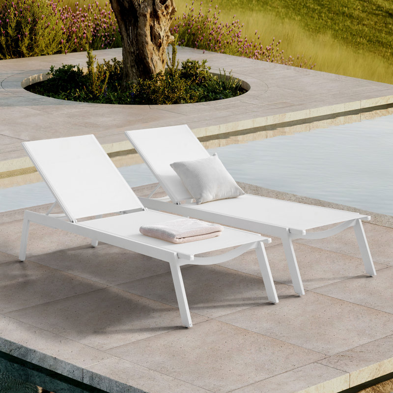 Outdoor 2-piece PVC-Coated Polyester Deckchair Set With 6-level Adjustment