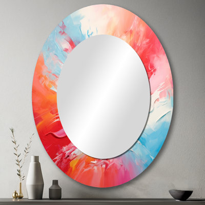 «Colorful Mid Century Energetic EruTIONS III - Miroir décoratif moderne Mid-Century, grand miroir mural moderne Mid-Century, impression sur métal
