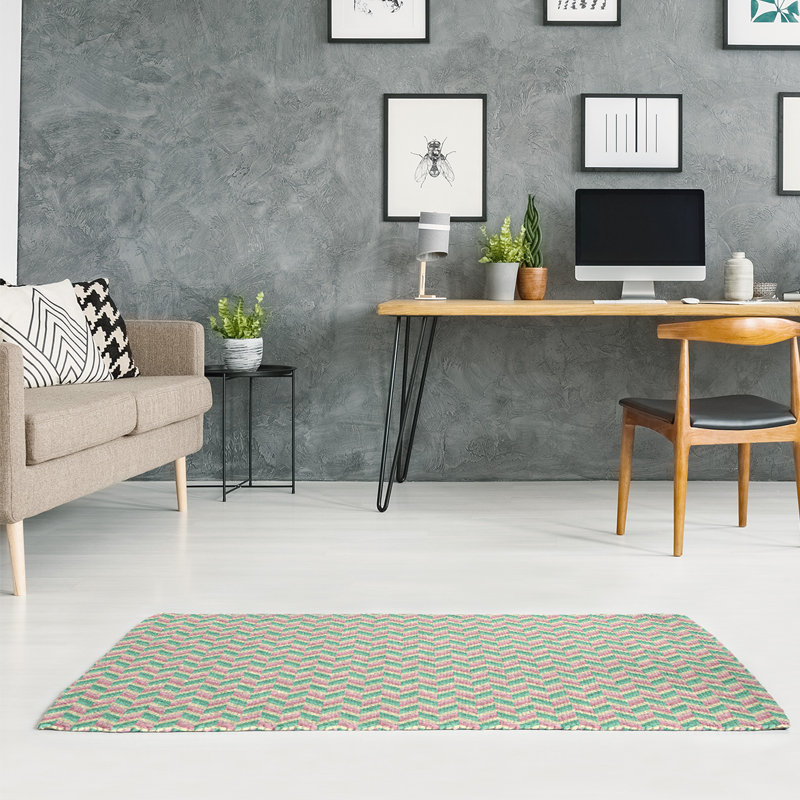 Tapis rose/crème/vert chevron, Rectangle 5 pi x 7 pi