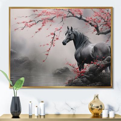 Art asiatique, cheval gris I - art mural cheval