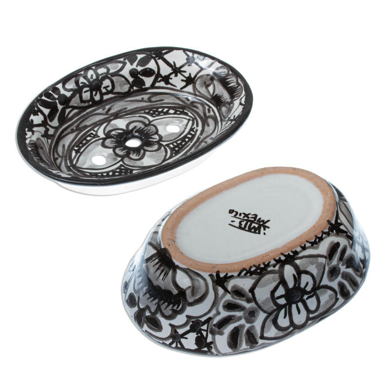Red Barrel Studio® Handmade Monochrome Flowers Ceramic Soap Dish