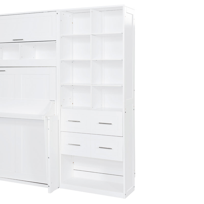 Lit double blanc avec rabat latéral et rangement intégré pour les petits appartements de taille compacte, Lit double