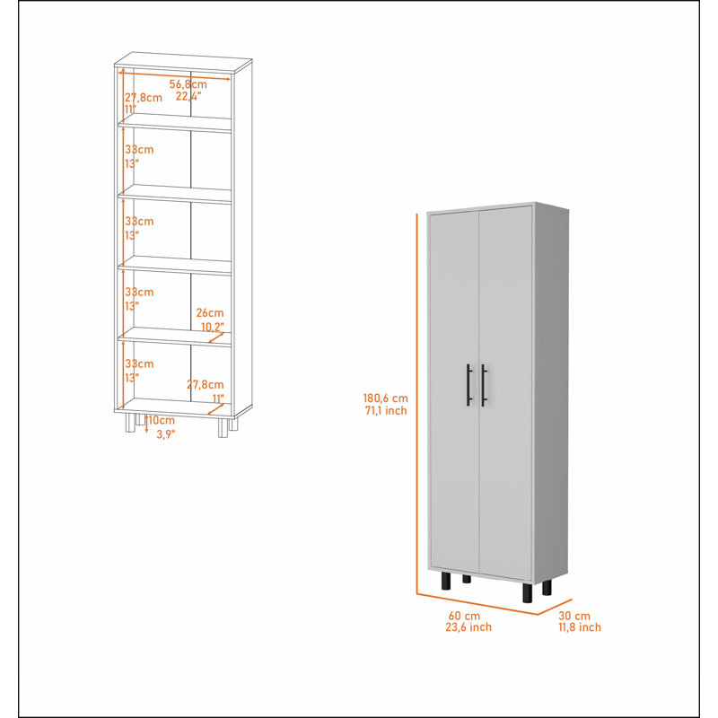 Fagan 2-Door 5-Shelf Kitchen Pantry, White