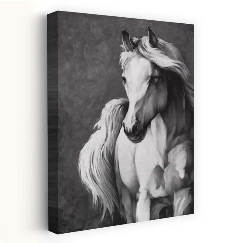 Art blanc contemporain, cheval blanc, H 48 po x l 32 po