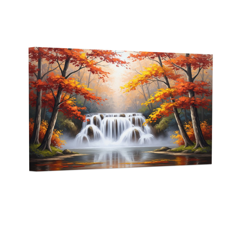 «Landscape & Nature Autumn Trees Waterfall Reflection Landscape», reproduction d'art sur toile, H 12 po x l 18 po