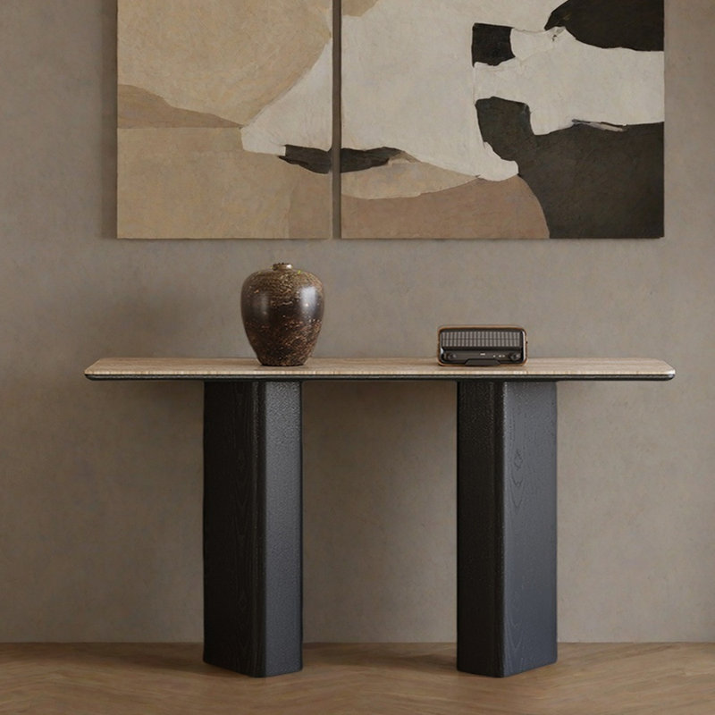 Console de style chinois, H 33,5 po x l 55,1 po x P 13,8 po, Noir