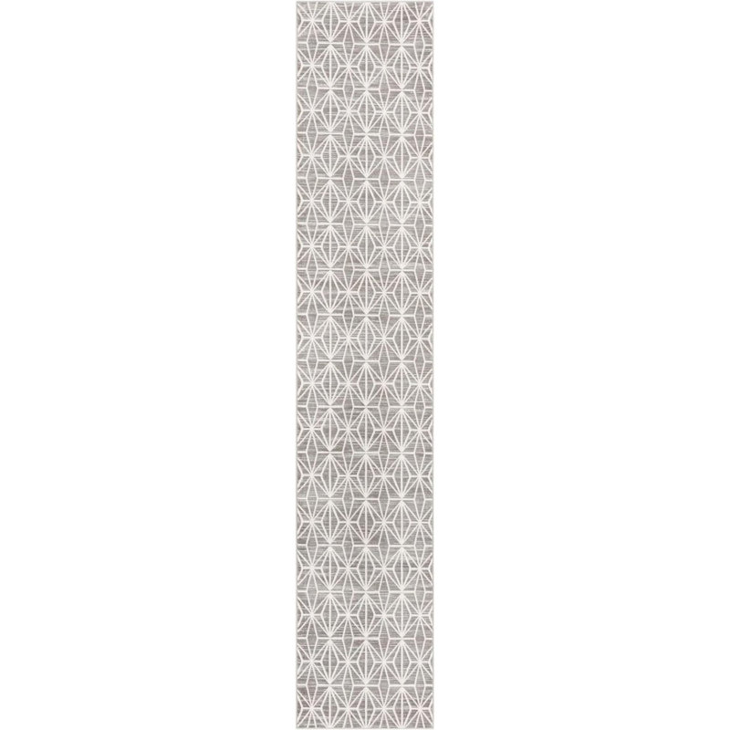Tapis contemporain de couleur gris ivoire Delinah, Tapis de couloir 2 pi 7 po x 13 pi 11 po
