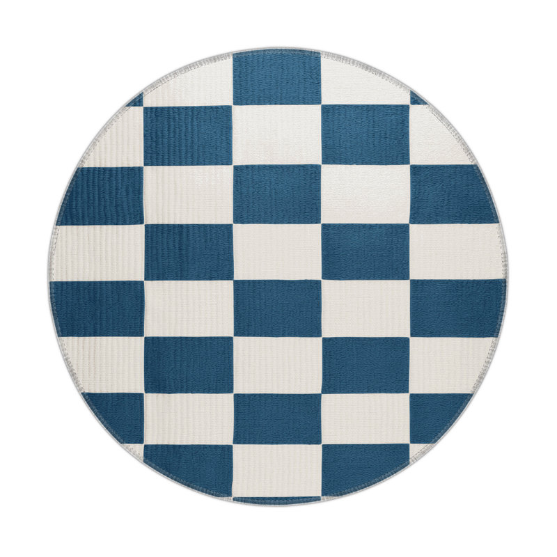 Tapis d'intérieur et d'extérieur à carreaux gris, Rond 5 pi