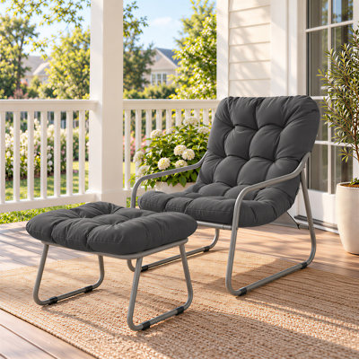 Chaise longue d'extérieur avec repose-pieds, coussin épais de 3,8 po, capacité de 380 lb, chaise de patio résistante aux intempéries pour balcon de véranda au bord de la piscine