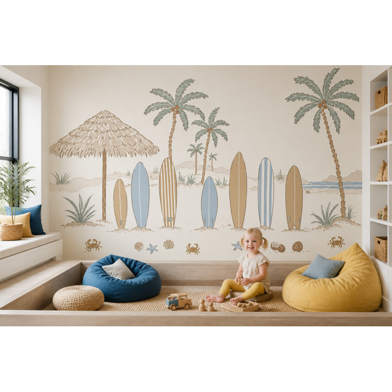 Papier peint bord de mer tropical, 120 po x 96 po, Texturé non collé