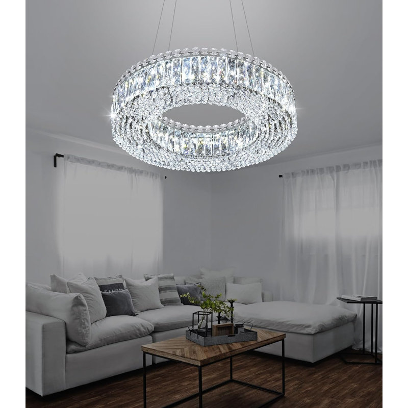 Modern Dimmable Led Crystal Chandelier, Silver